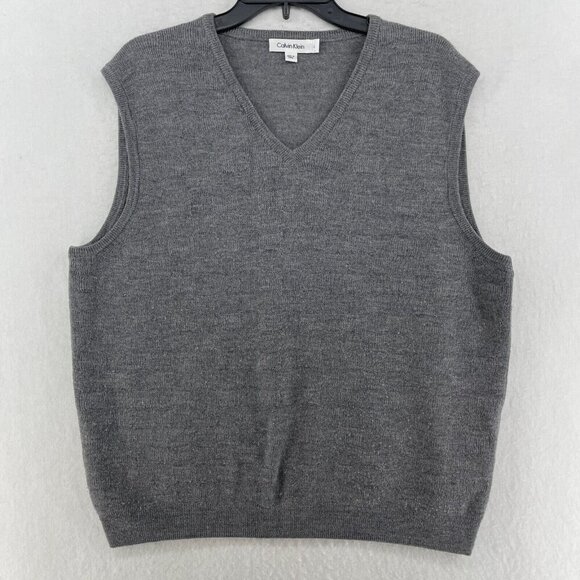Calvin Klein Sweater Mens L Gray V Neck Regular Fit Sleeveless Pullover Vest - Picture 1 of 11